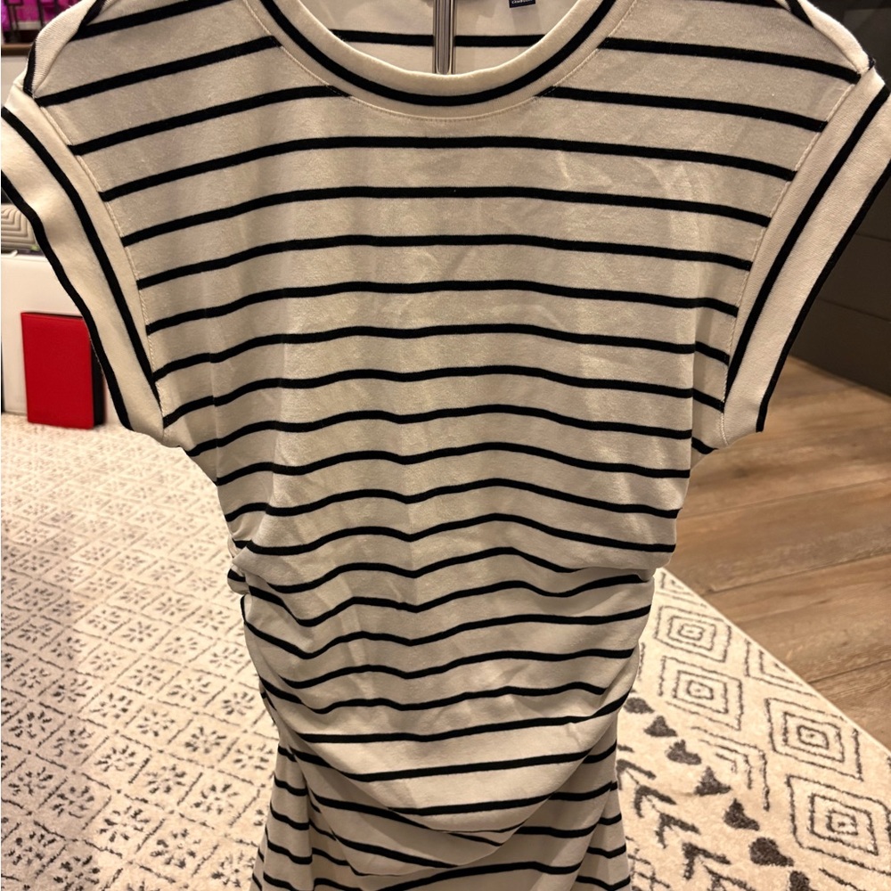 GAP Monochrome Striped Short Sleeve Ruched Dress